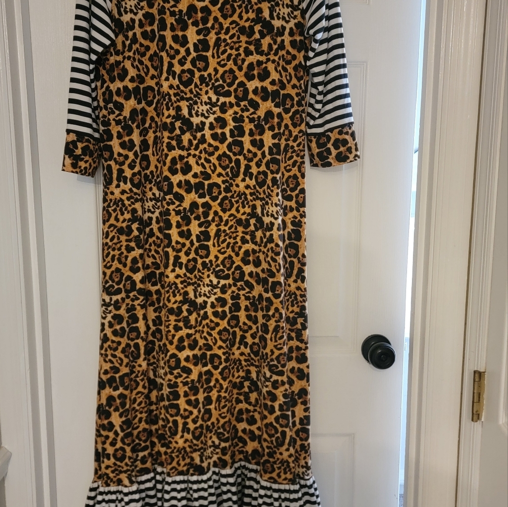 TRADE NOT FOR SALE Leopard Print Dress with Striped Sleeves